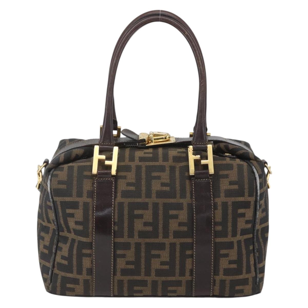 FENDI Zucca Canvas Hand Bag 2way Black Brown gold Auth 163042