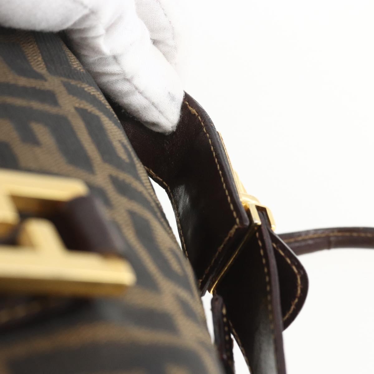 FENDI Zucca Canvas Hand Bag 2way Black Brown gold Auth 163042