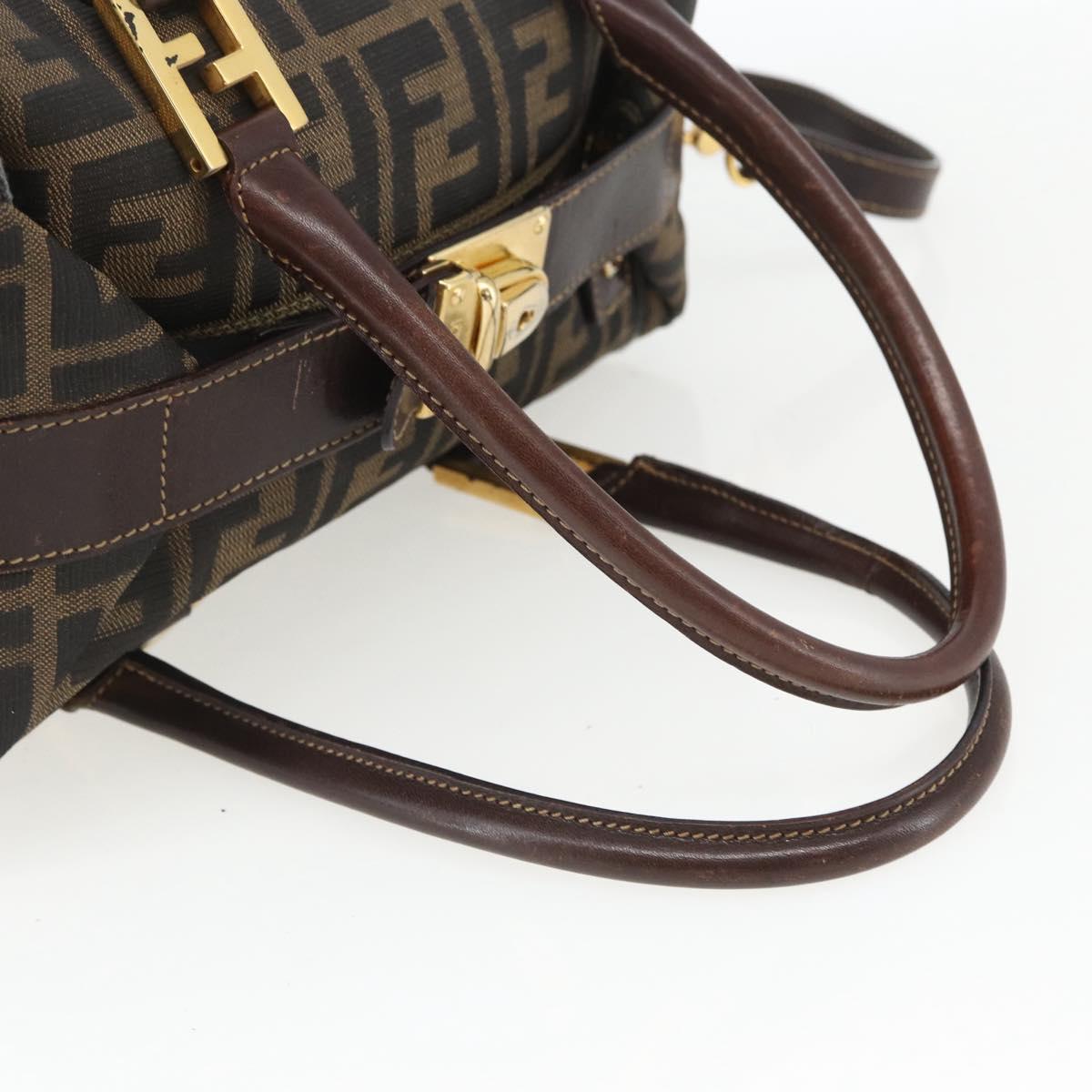 FENDI Zucca Canvas Hand Bag 2way Black Brown gold Auth 163042