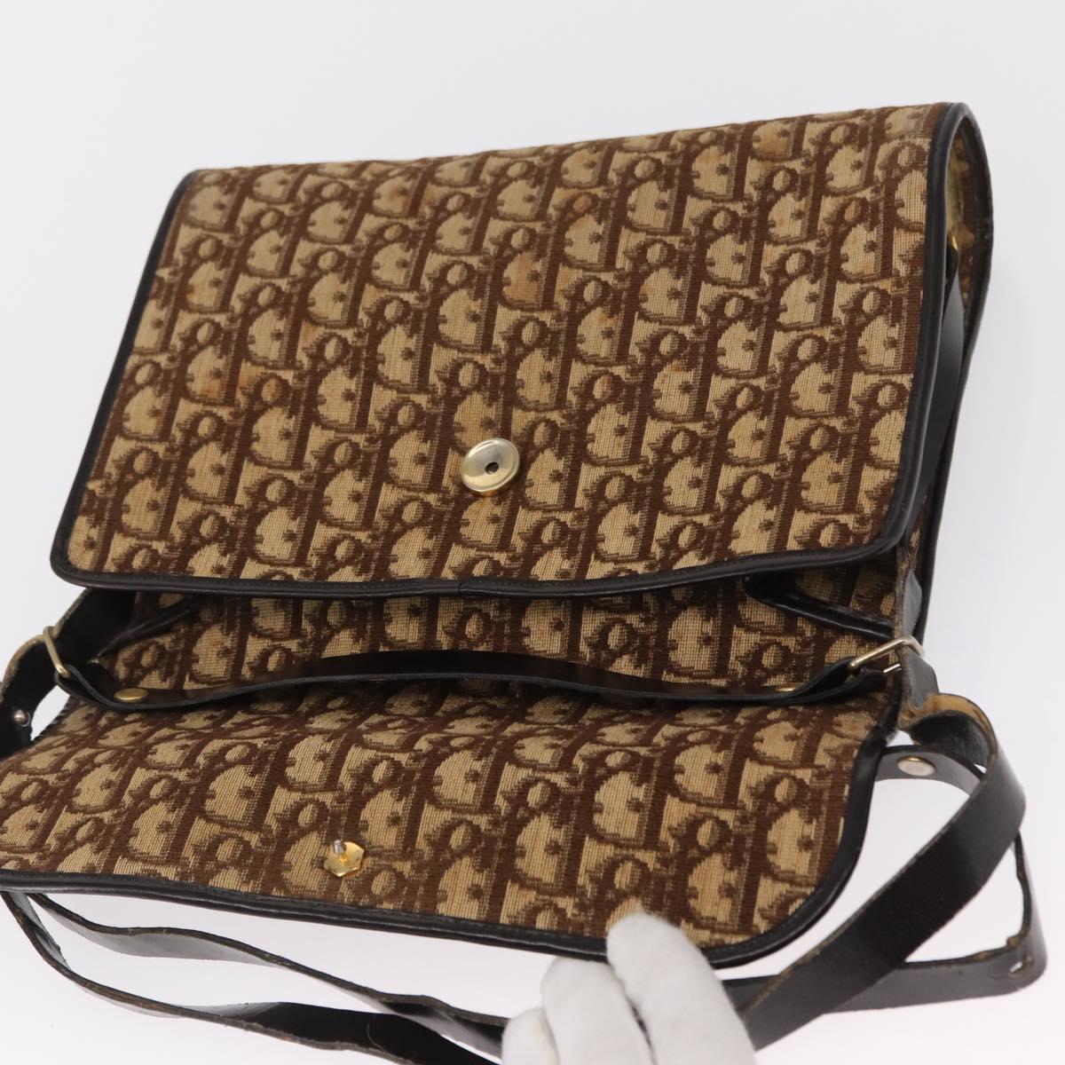 Christian Dior Trotter Canvas Shoulder Bag Beige Gold Auth 163043