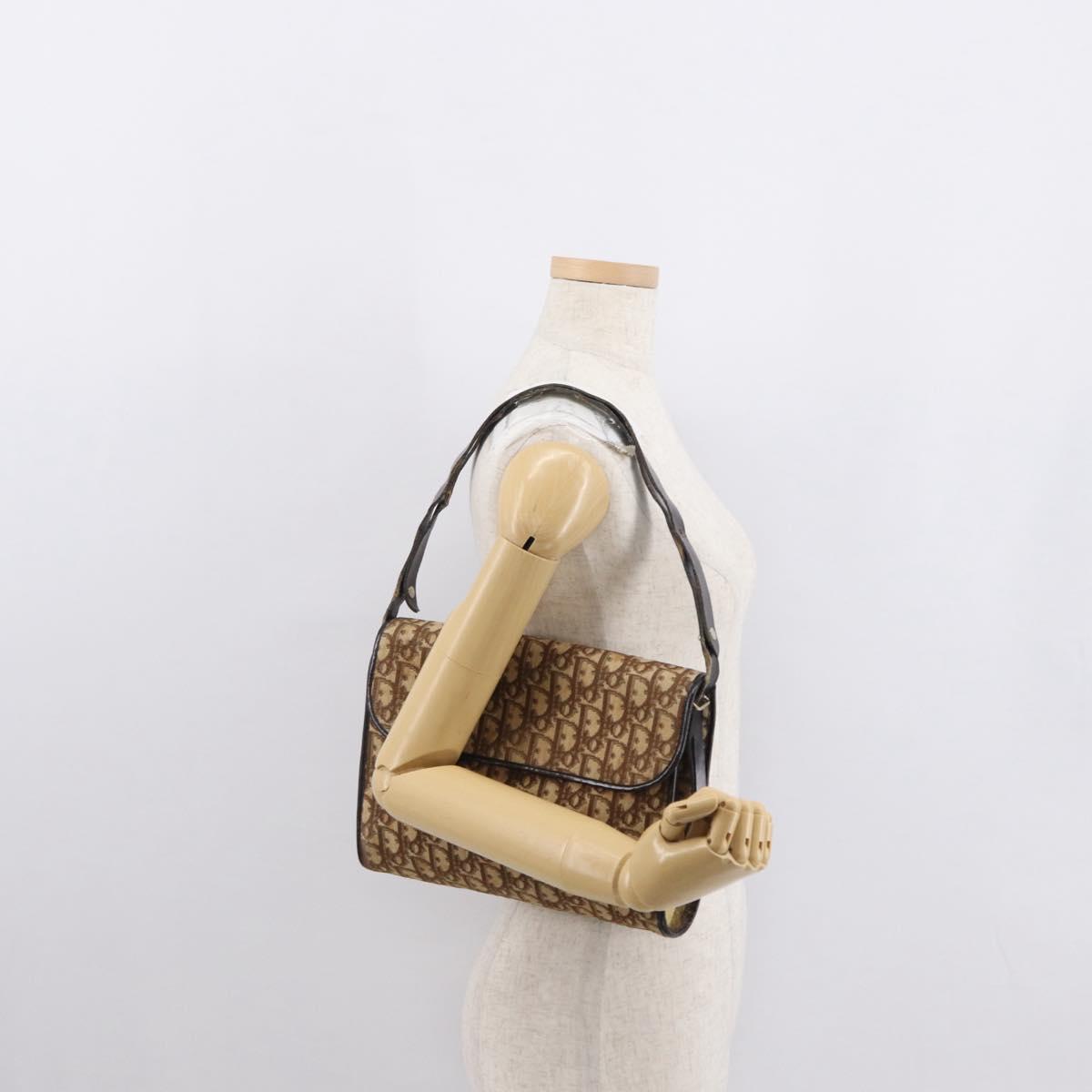 Christian Dior Trotter Canvas Shoulder Bag Beige Gold Auth 163043