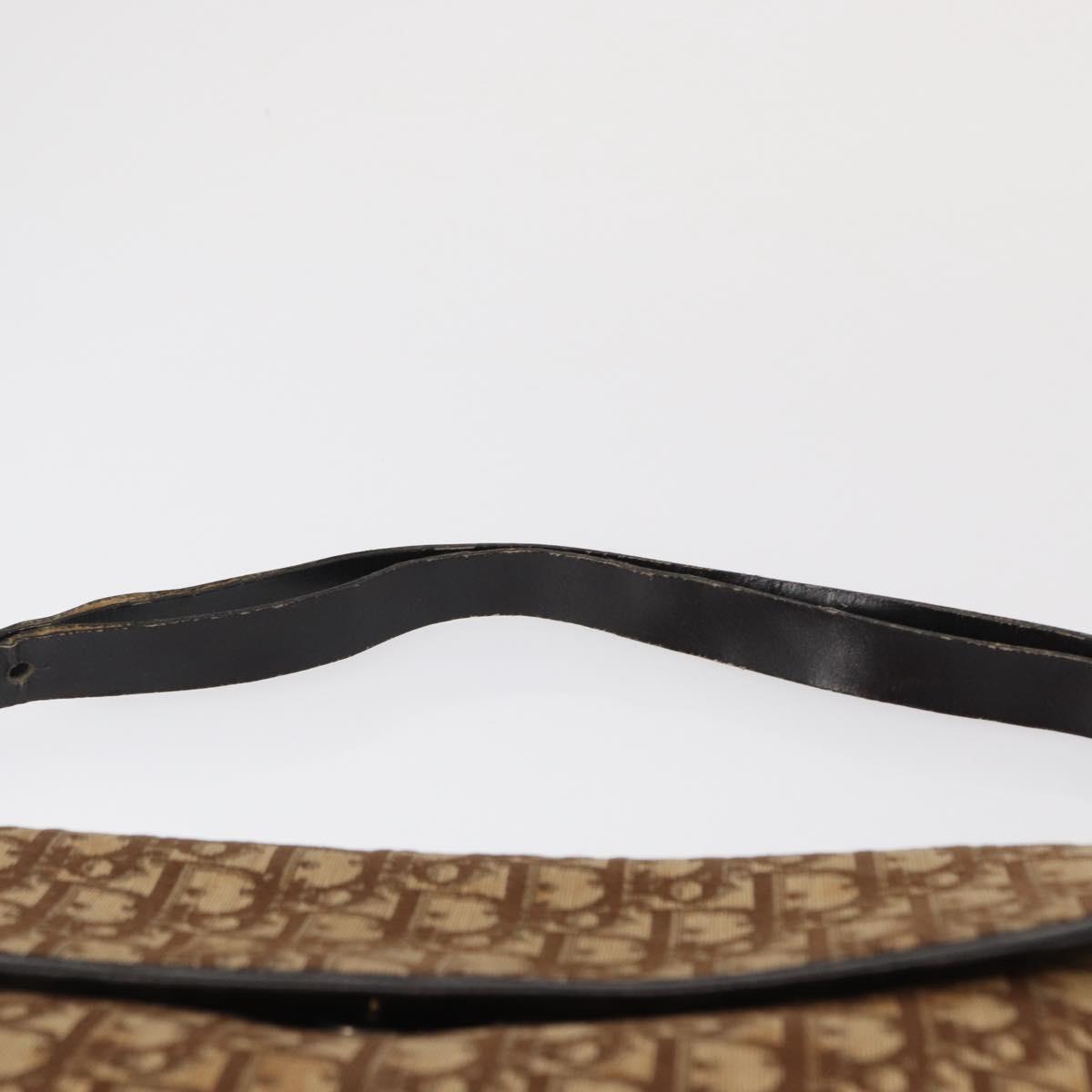 Christian Dior Trotter Canvas Shoulder Bag Beige Gold Auth 163043