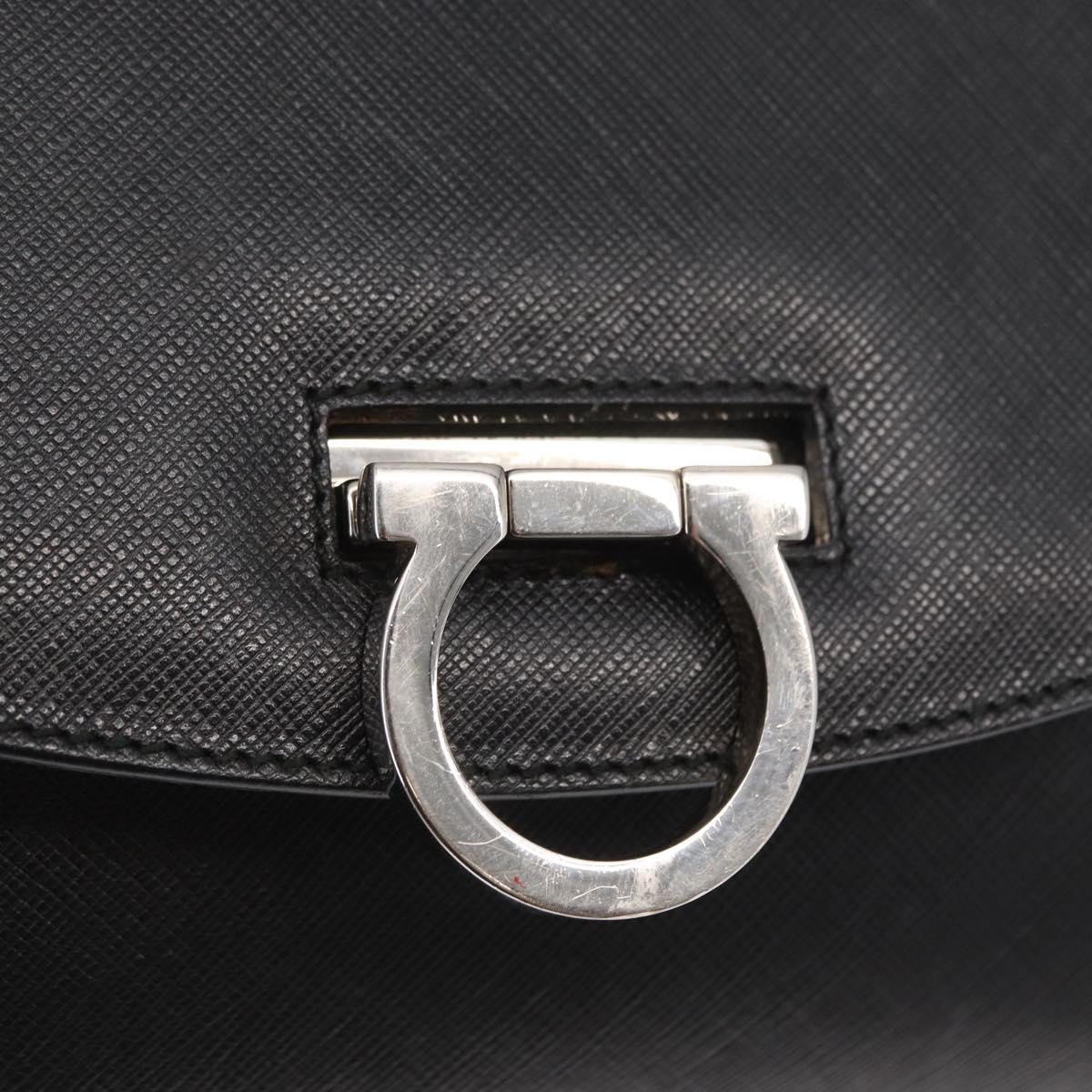 Salvatore Ferragamo Gancini Shoulder Bag Leather Black Silver Auth 163053