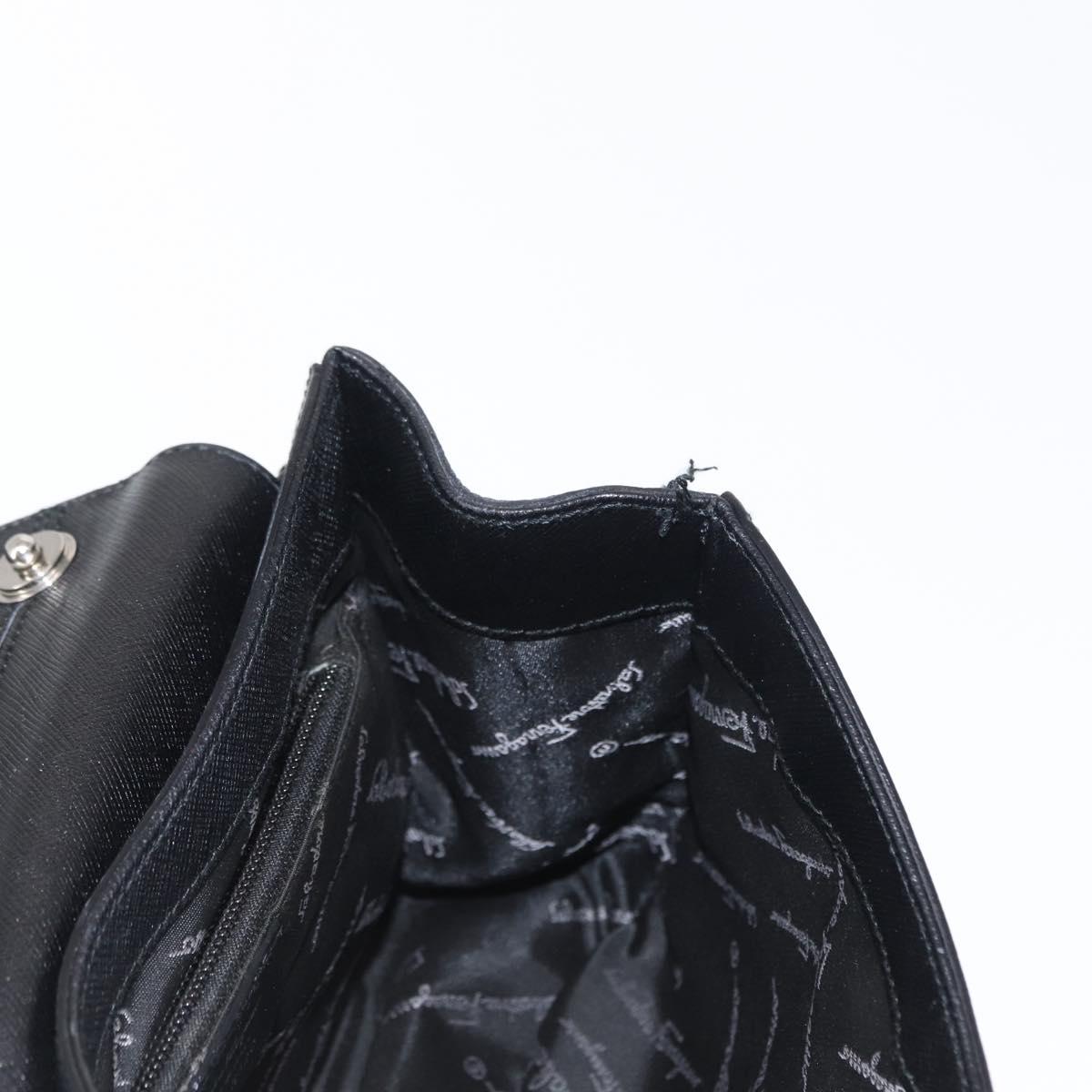 Salvatore Ferragamo Gancini Shoulder Bag Leather Black Silver Auth 163053