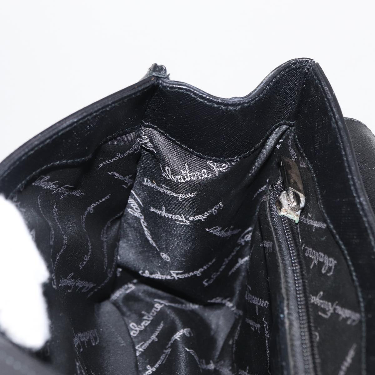 Salvatore Ferragamo Gancini Shoulder Bag Leather Black Silver Auth 163053