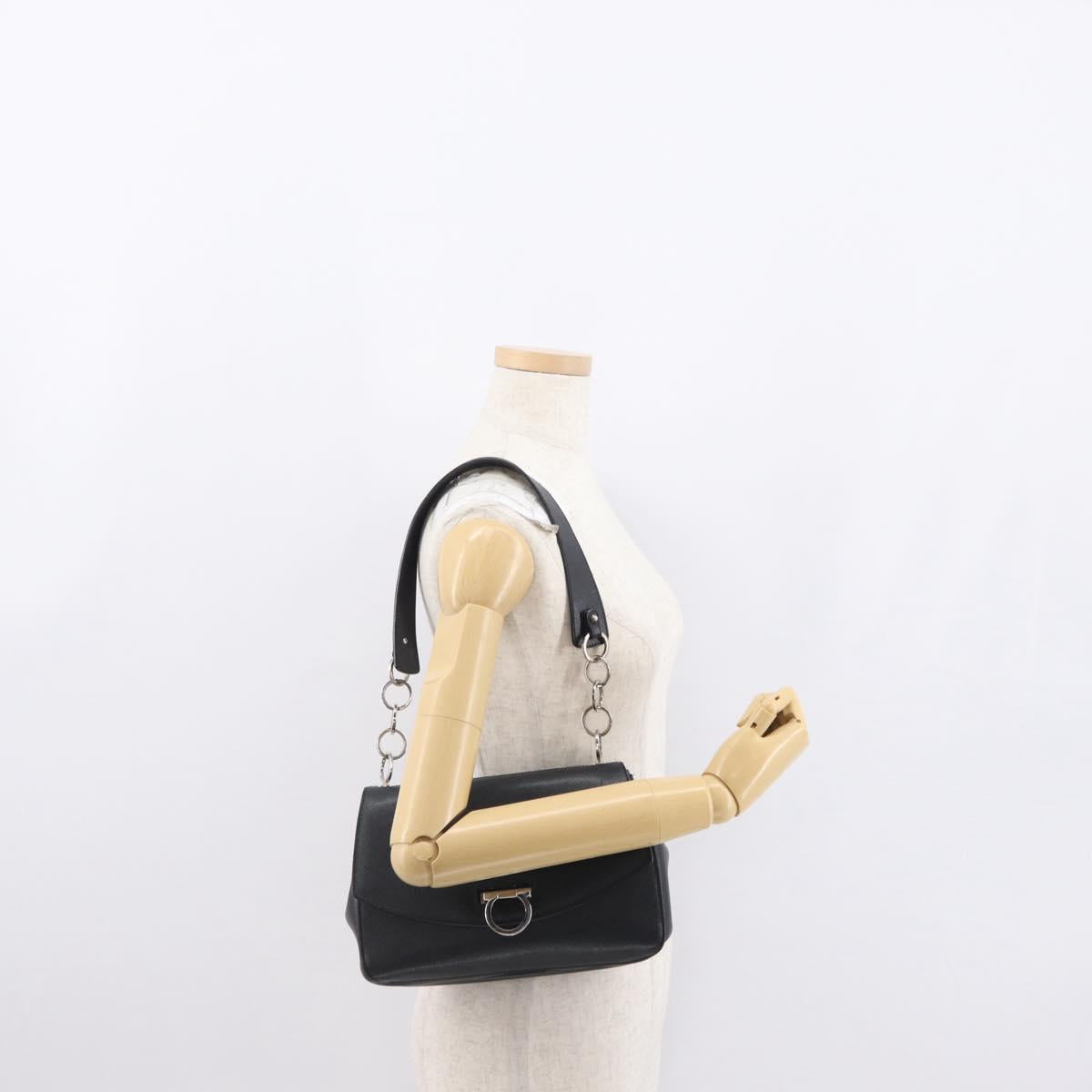 Salvatore Ferragamo Gancini Shoulder Bag Leather Black Silver Auth 163053