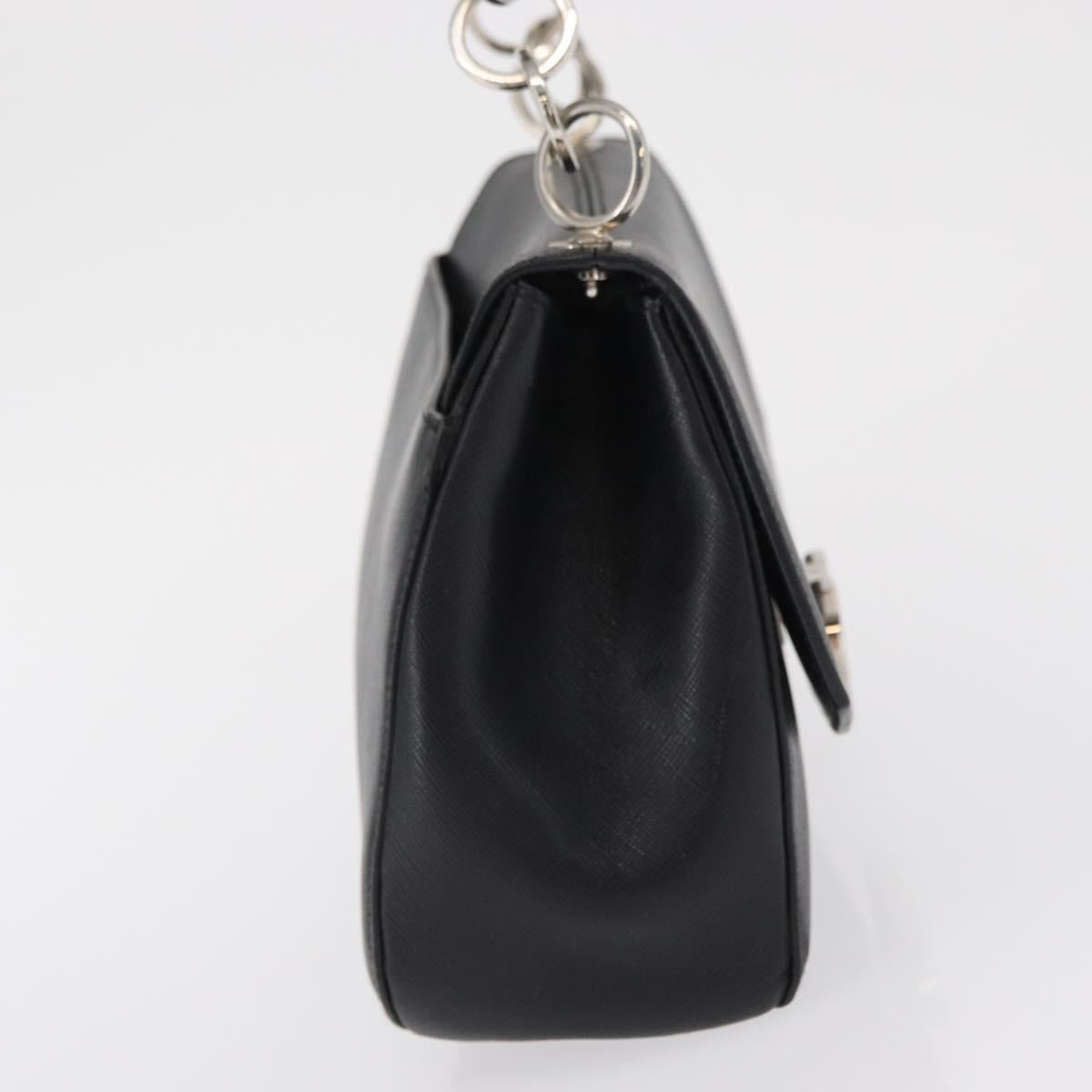 Salvatore Ferragamo Gancini Shoulder Bag Leather Black Silver Auth 163053
