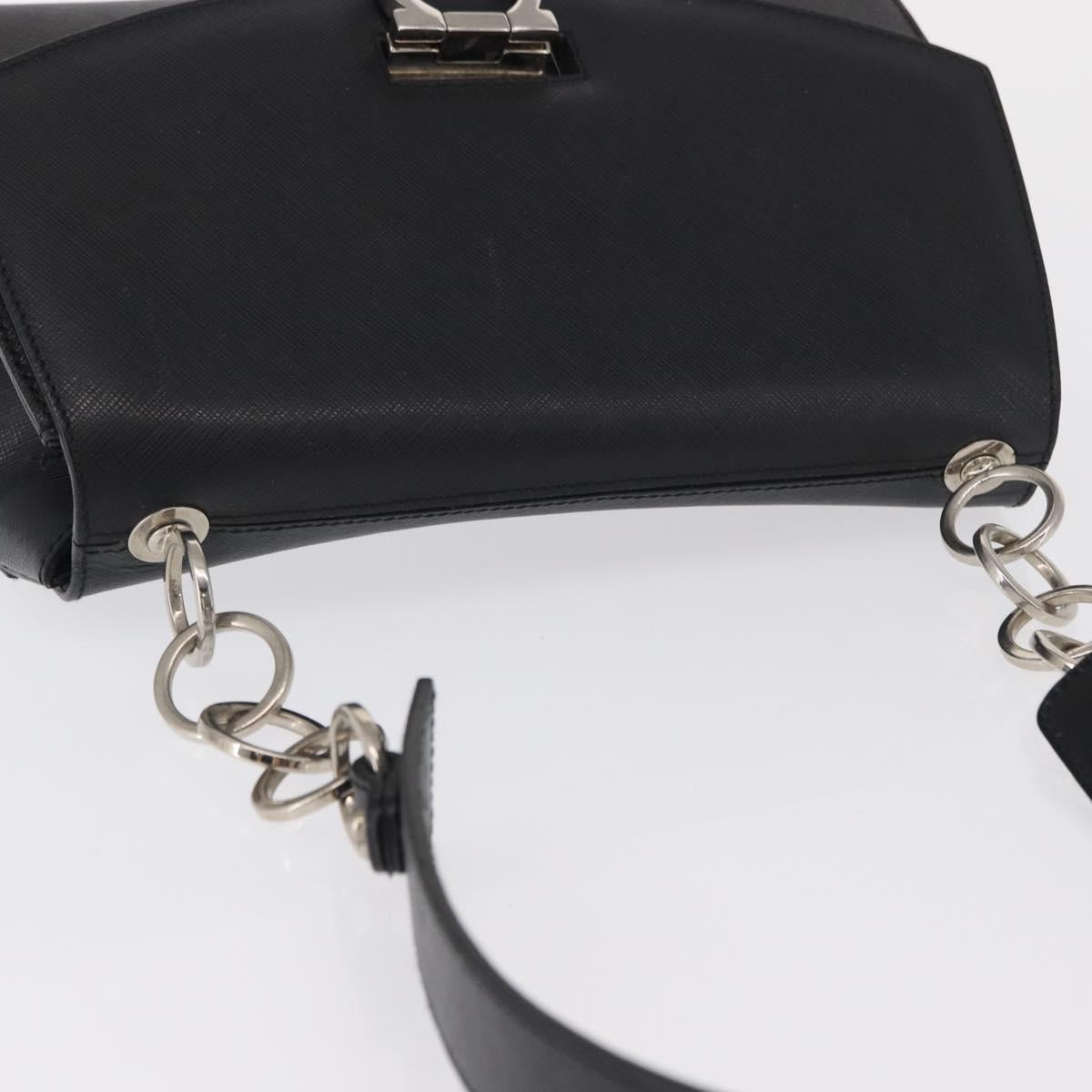 Salvatore Ferragamo Gancini Shoulder Bag Leather Black Silver Auth 163053