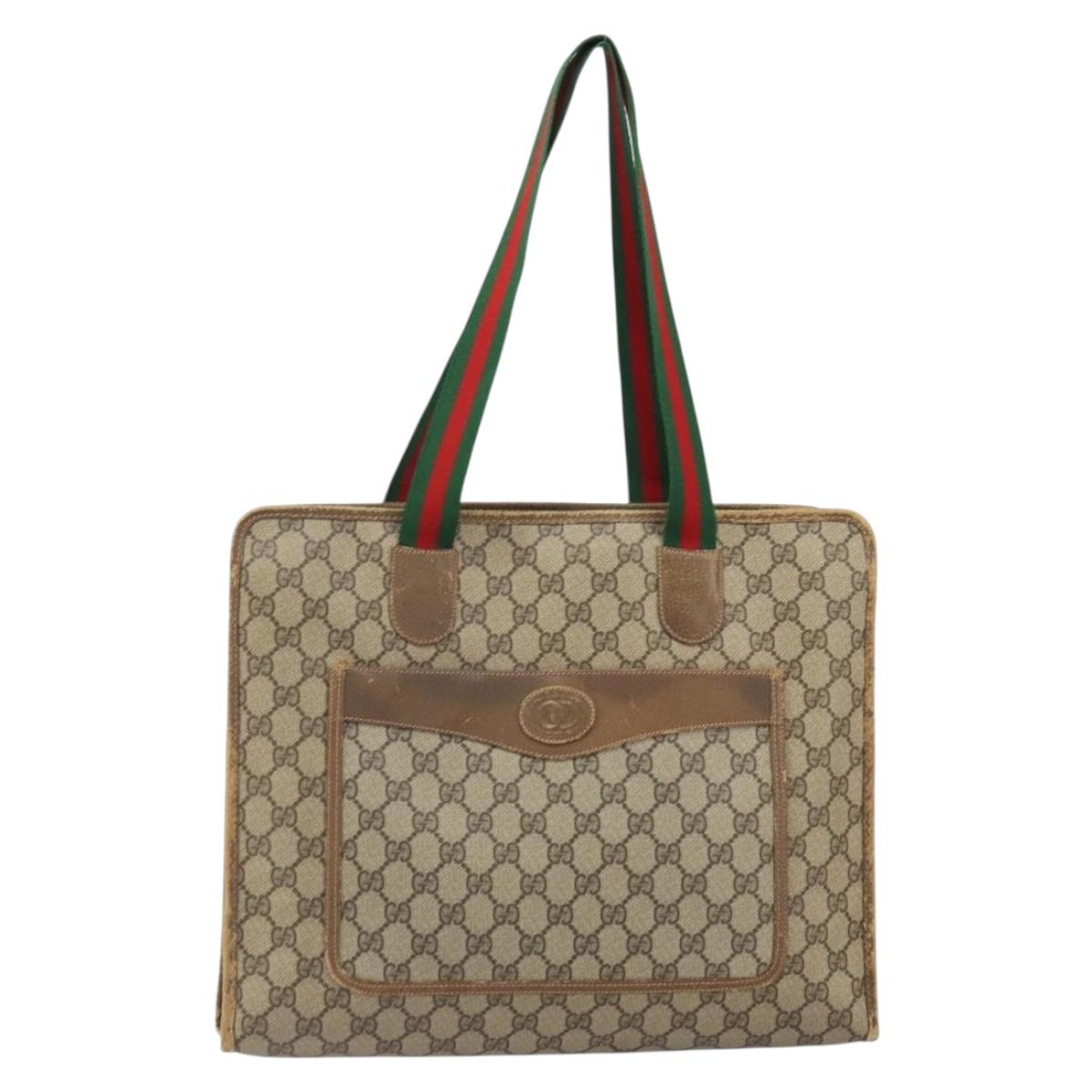 GUCCI GG Supreme Web Sherry Line Tote Bag PVC Beige Red 89 02 997 Auth 163056