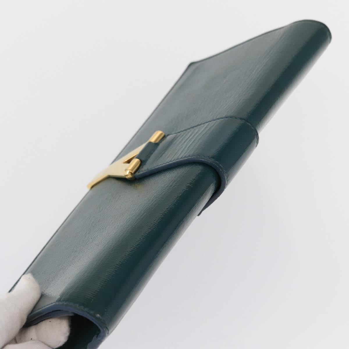 SAINT LAURENT Y Line Clutch Bag Patent leather Green Gold Auth 163062