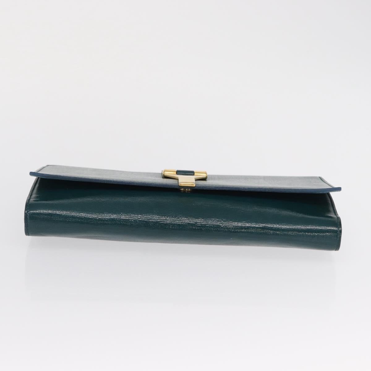 SAINT LAURENT Y Line Clutch Bag Patent leather Green Gold Auth 163062