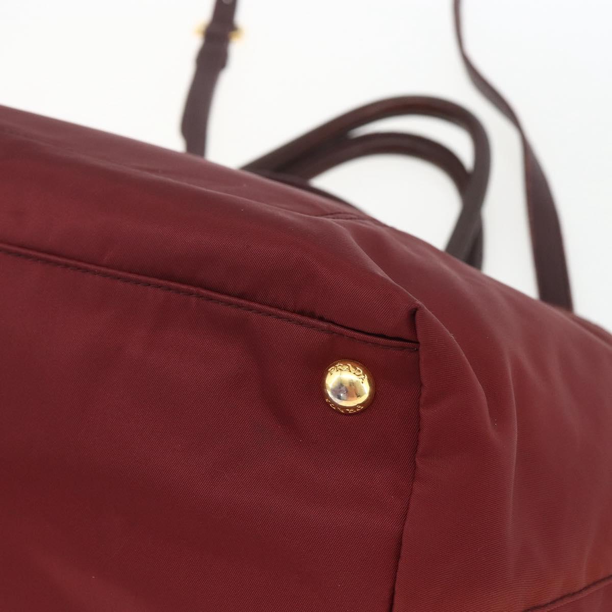 PRADA Hand Bag Nylon 2way Bordeaux Gold Auth 163074