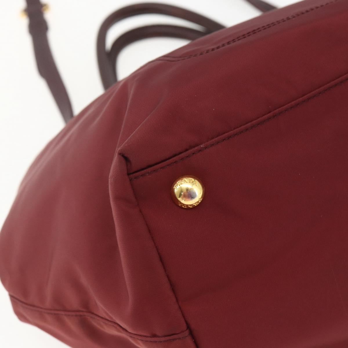 PRADA Hand Bag Nylon 2way Bordeaux Gold Auth 163074