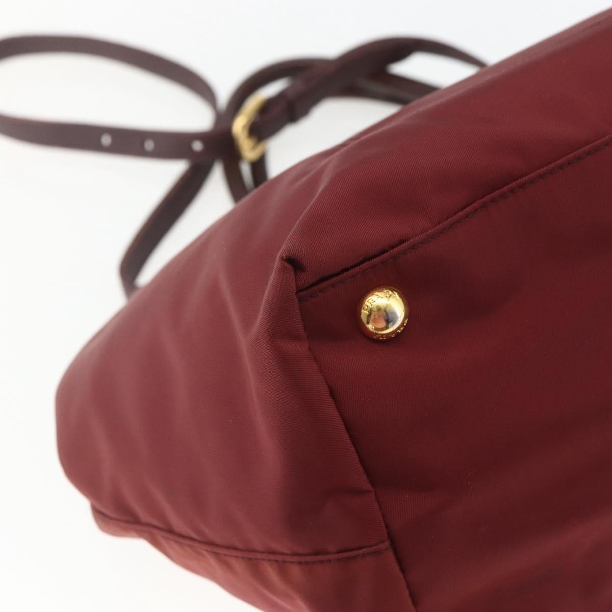 PRADA Hand Bag Nylon 2way Bordeaux Gold Auth 163074
