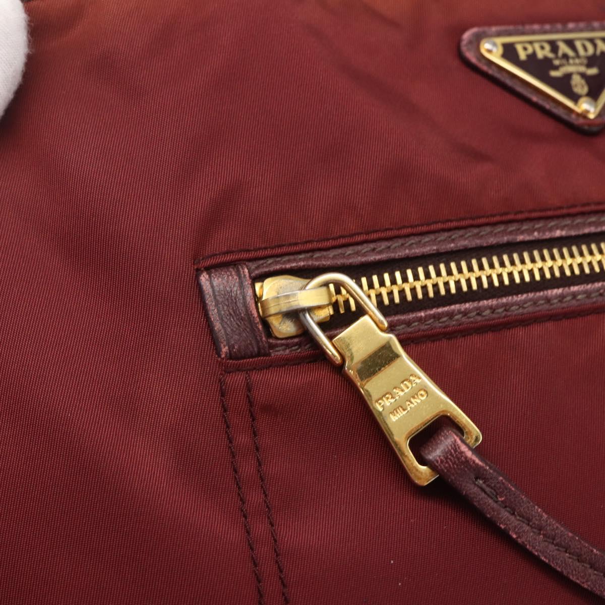 PRADA Hand Bag Nylon 2way Bordeaux Gold Auth 163074
