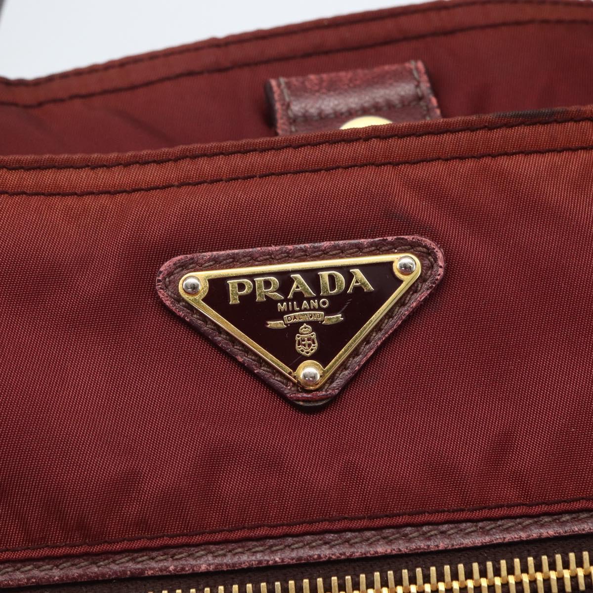 PRADA Hand Bag Nylon 2way Bordeaux Gold Auth 163074