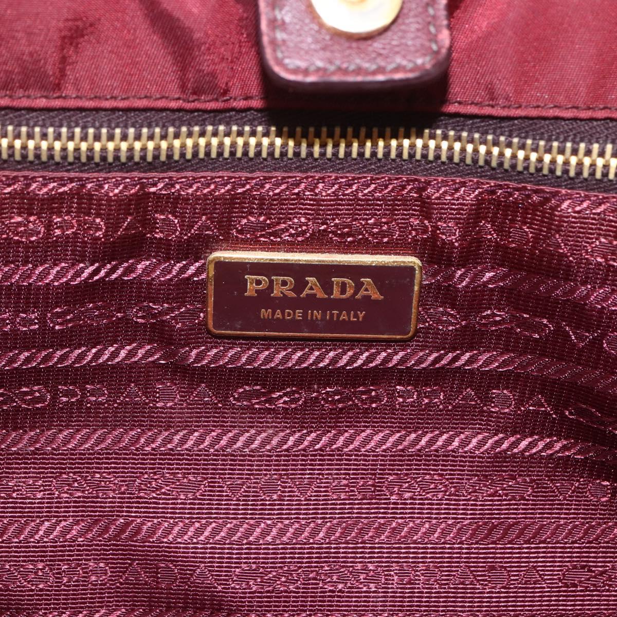 PRADA Hand Bag Nylon 2way Bordeaux Gold Auth 163074