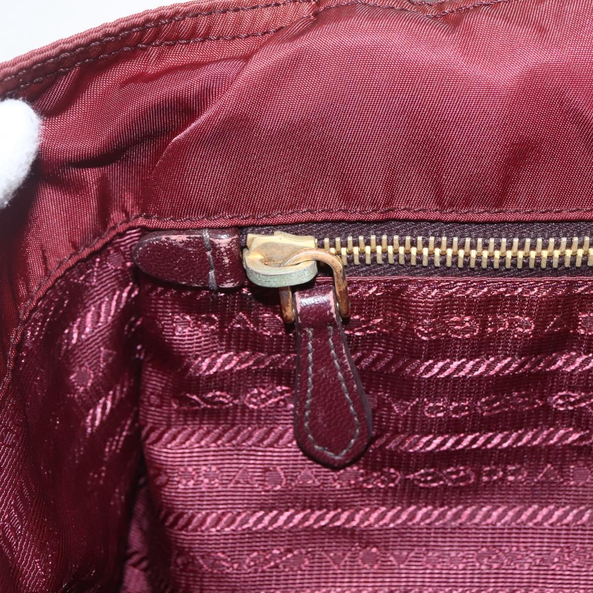 PRADA Hand Bag Nylon 2way Bordeaux Gold Auth 163074