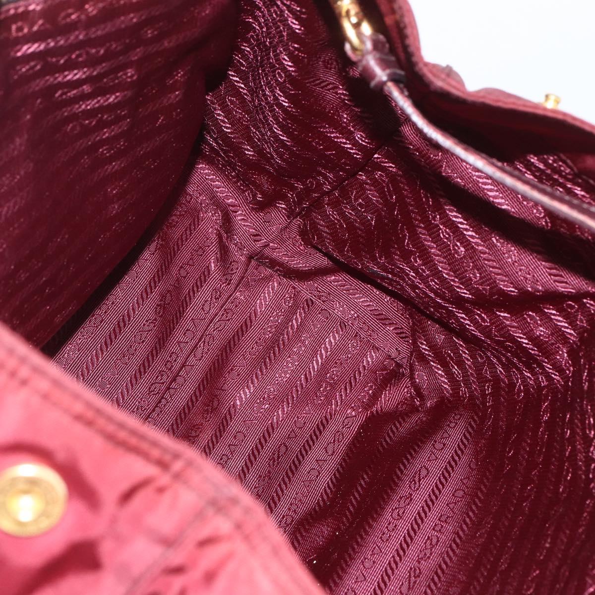 PRADA Hand Bag Nylon 2way Bordeaux Gold Auth 163074