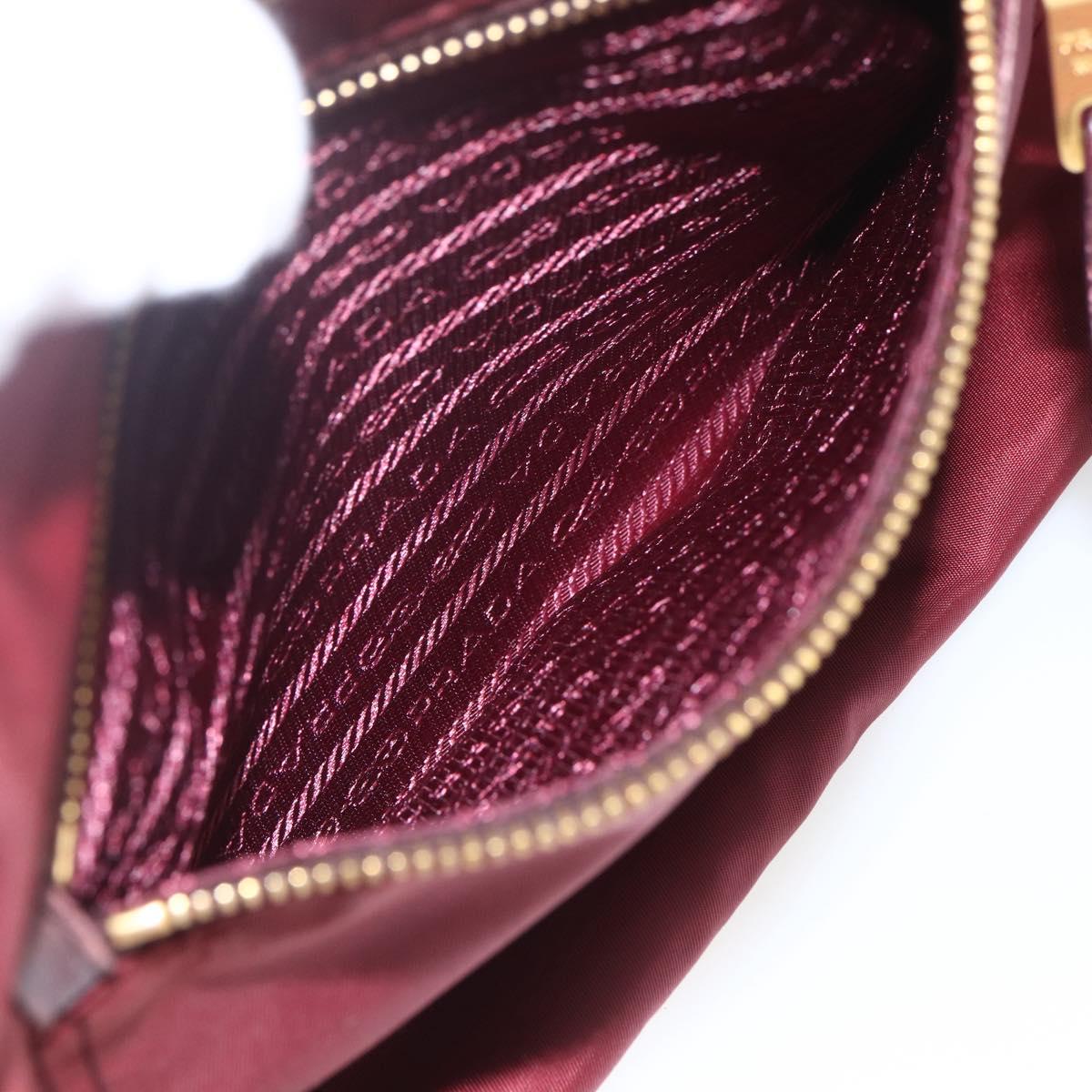PRADA Hand Bag Nylon 2way Bordeaux Gold Auth 163074