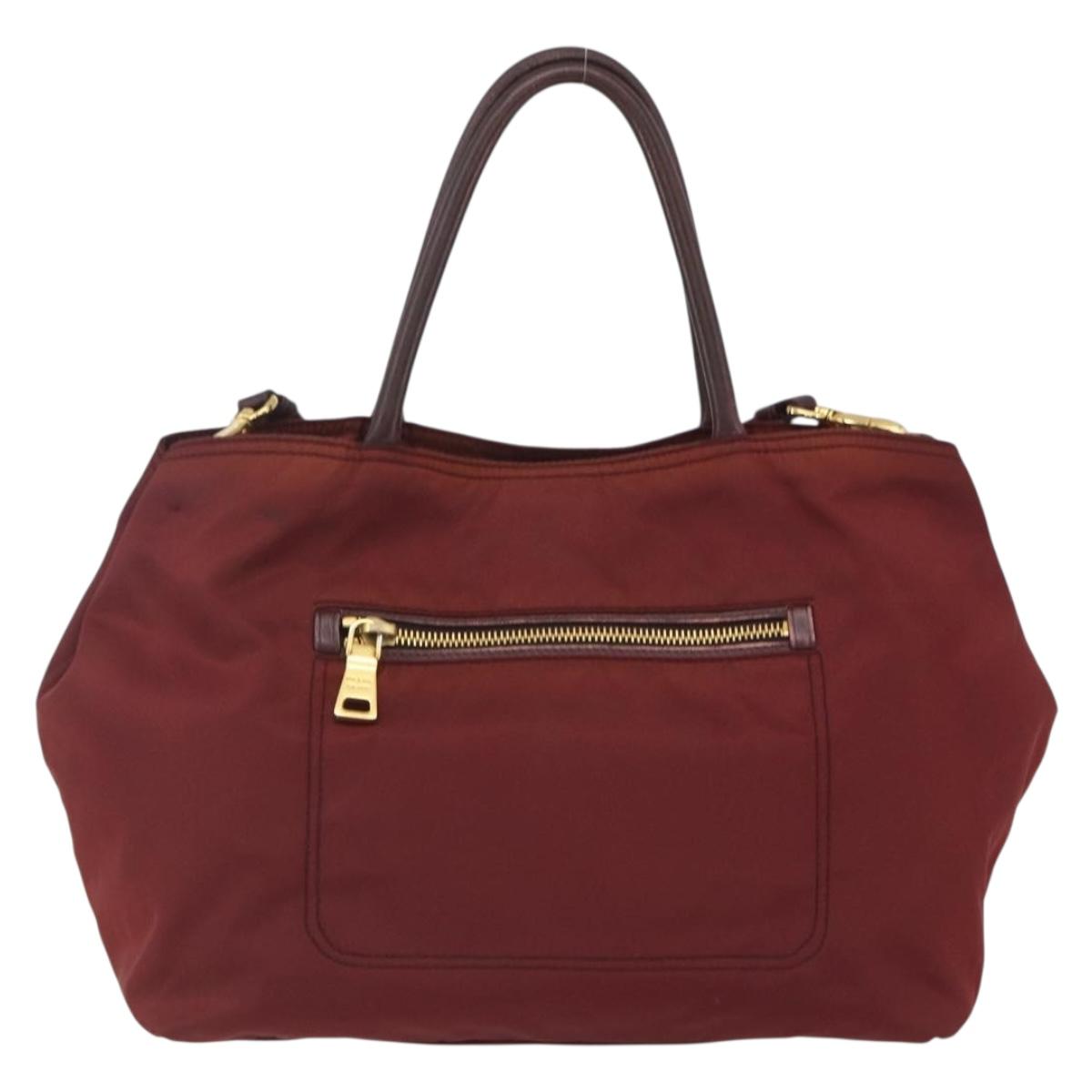 PRADA Hand Bag Nylon 2way Bordeaux Gold Auth 163074
