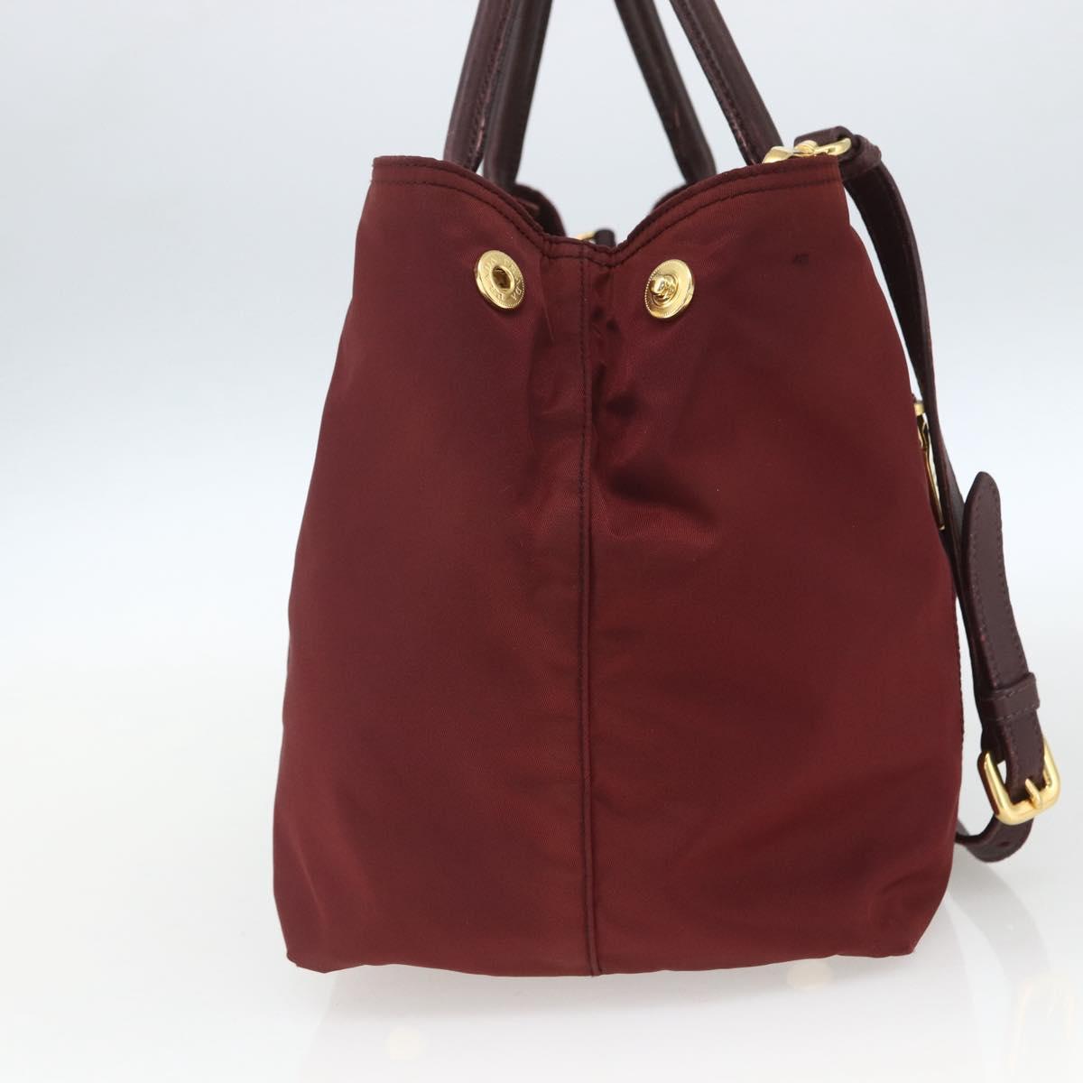 PRADA Hand Bag Nylon 2way Bordeaux Gold Auth 163074