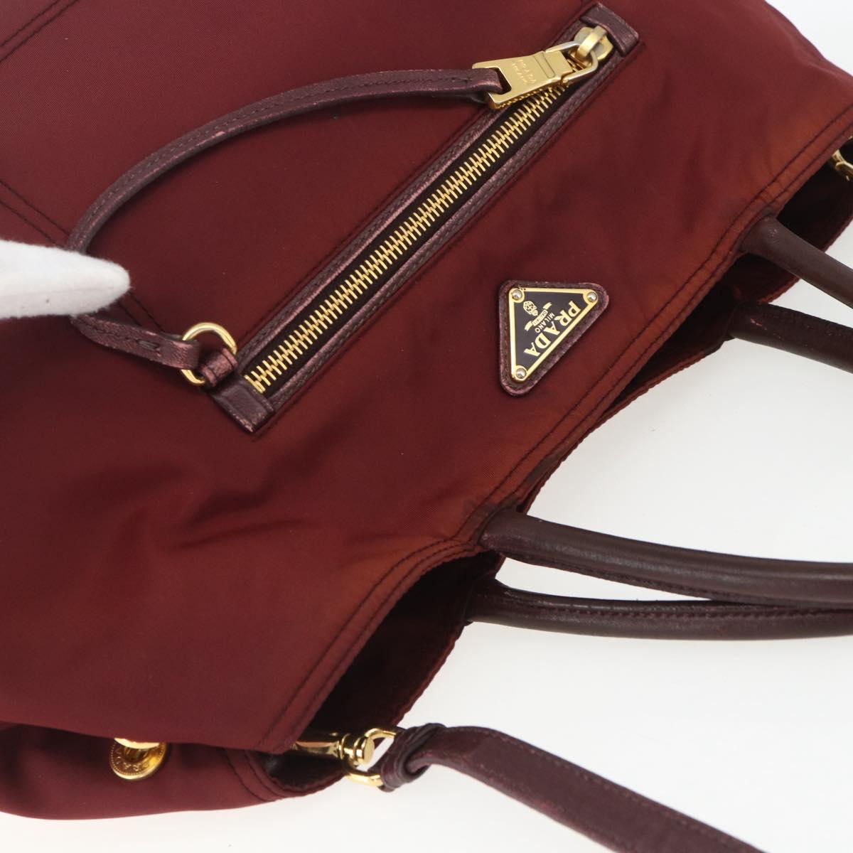 PRADA Hand Bag Nylon 2way Bordeaux Gold Auth 163074