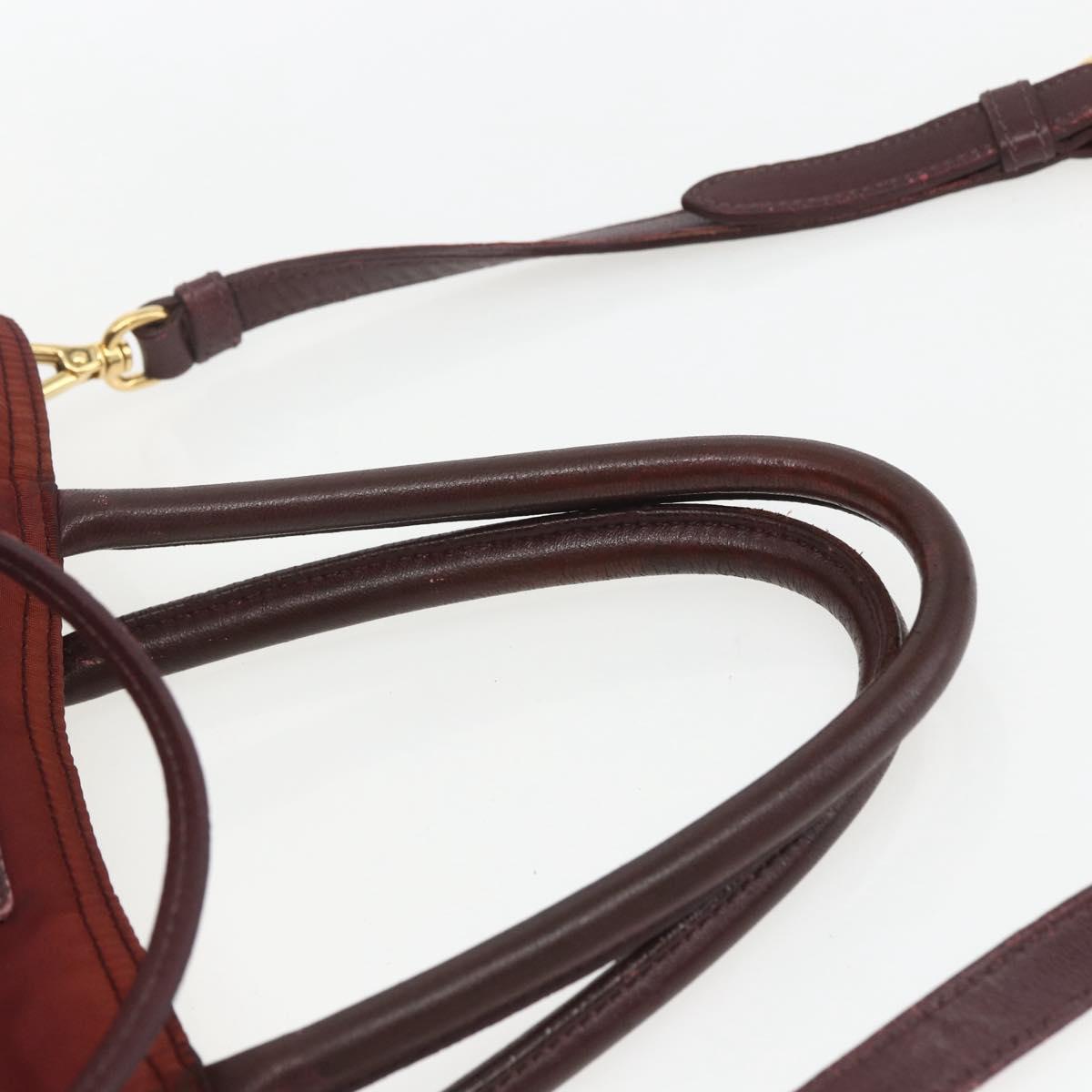 PRADA Hand Bag Nylon 2way Bordeaux Gold Auth 163074
