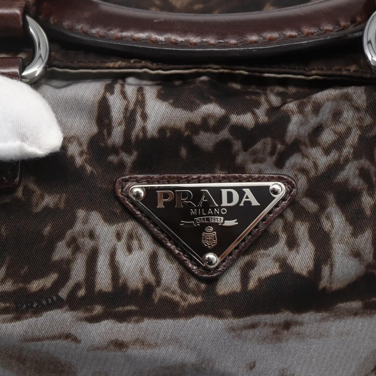 PRADA Hand Bag Nylon 2way Brown Silver Auth 163076