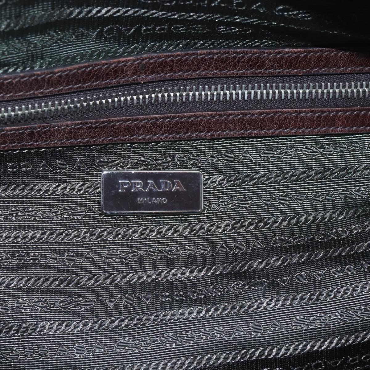 PRADA Hand Bag Nylon 2way Brown Silver Auth 163076