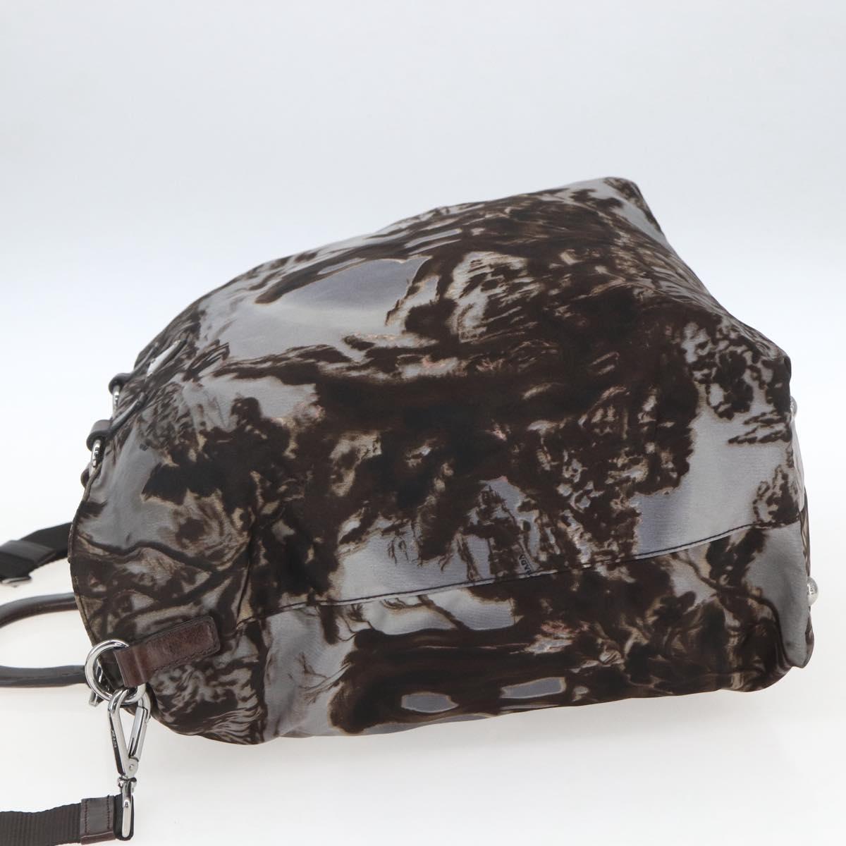 PRADA Hand Bag Nylon 2way Brown Silver Auth 163076