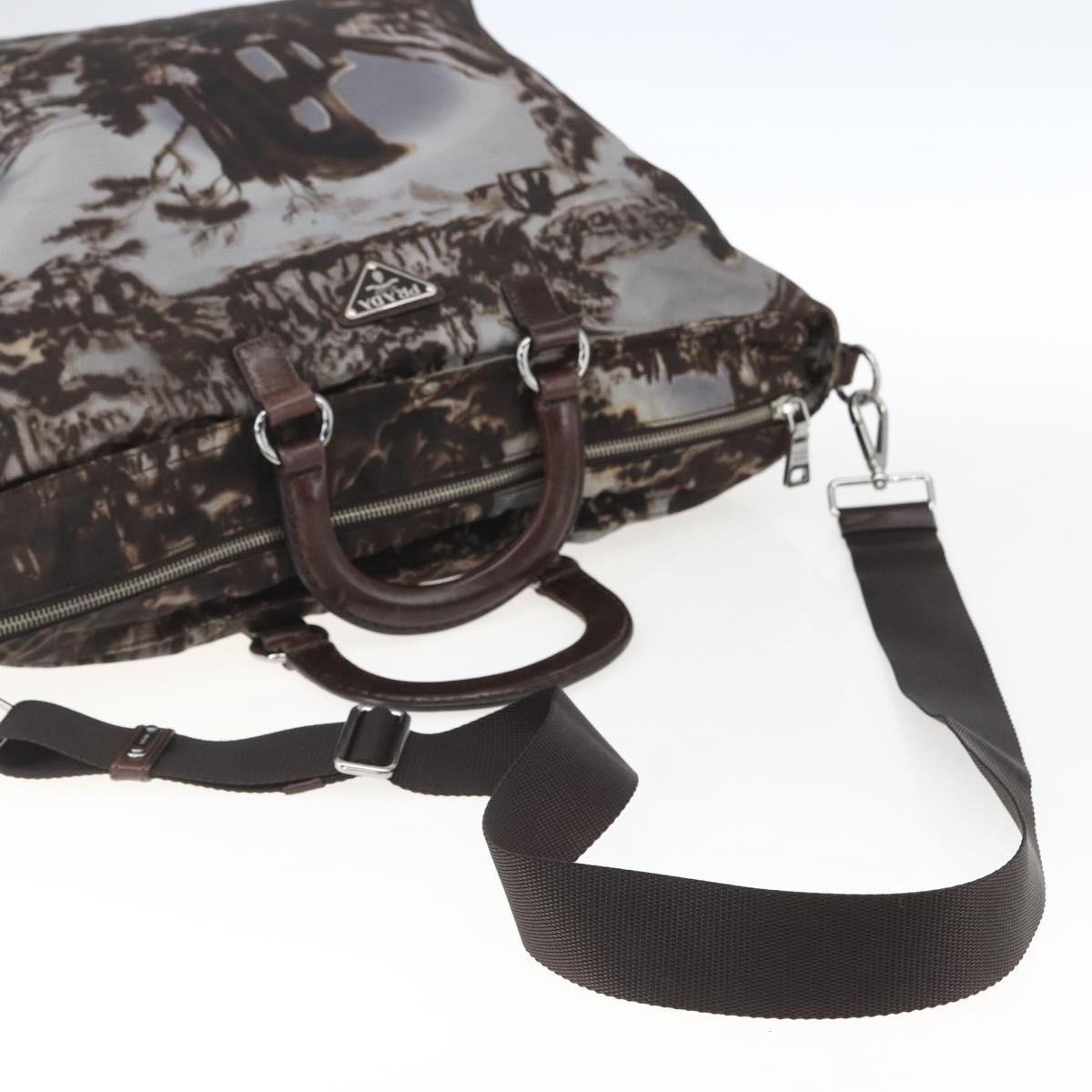 PRADA Hand Bag Nylon 2way Brown Silver Auth 163076