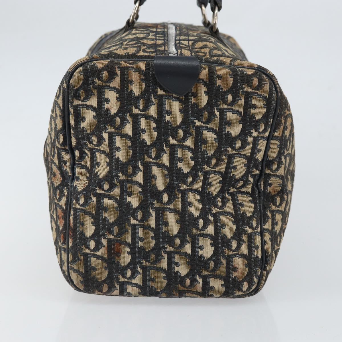 Christian Dior Trotter Canvas Boston Bag Navy Silver Auth 163078