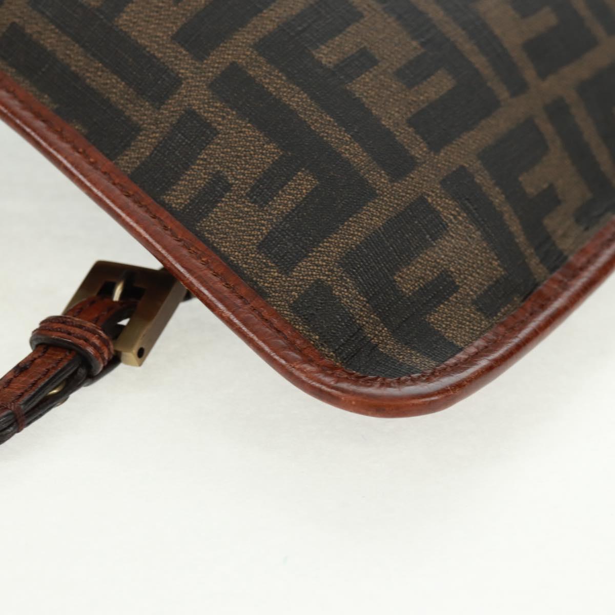 FENDI Zucca Canvas Shoulder Bag PVC Black Brown Auth 163081V