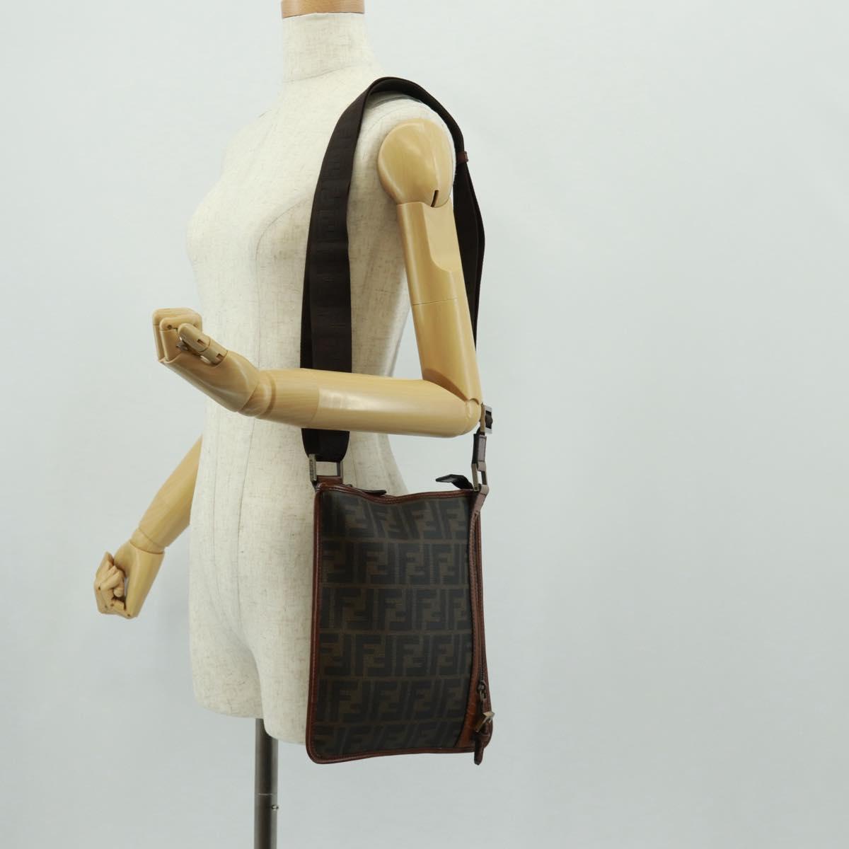 FENDI Zucca Canvas Shoulder Bag PVC Black Brown Auth 163081V