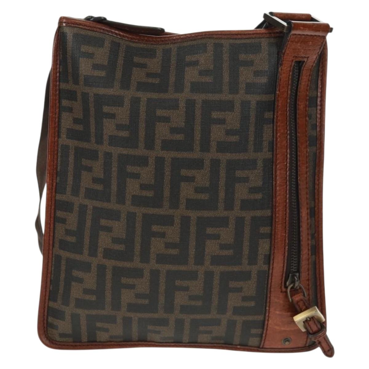 FENDI Zucca Canvas Shoulder Bag PVC Black Brown Auth 163081V
