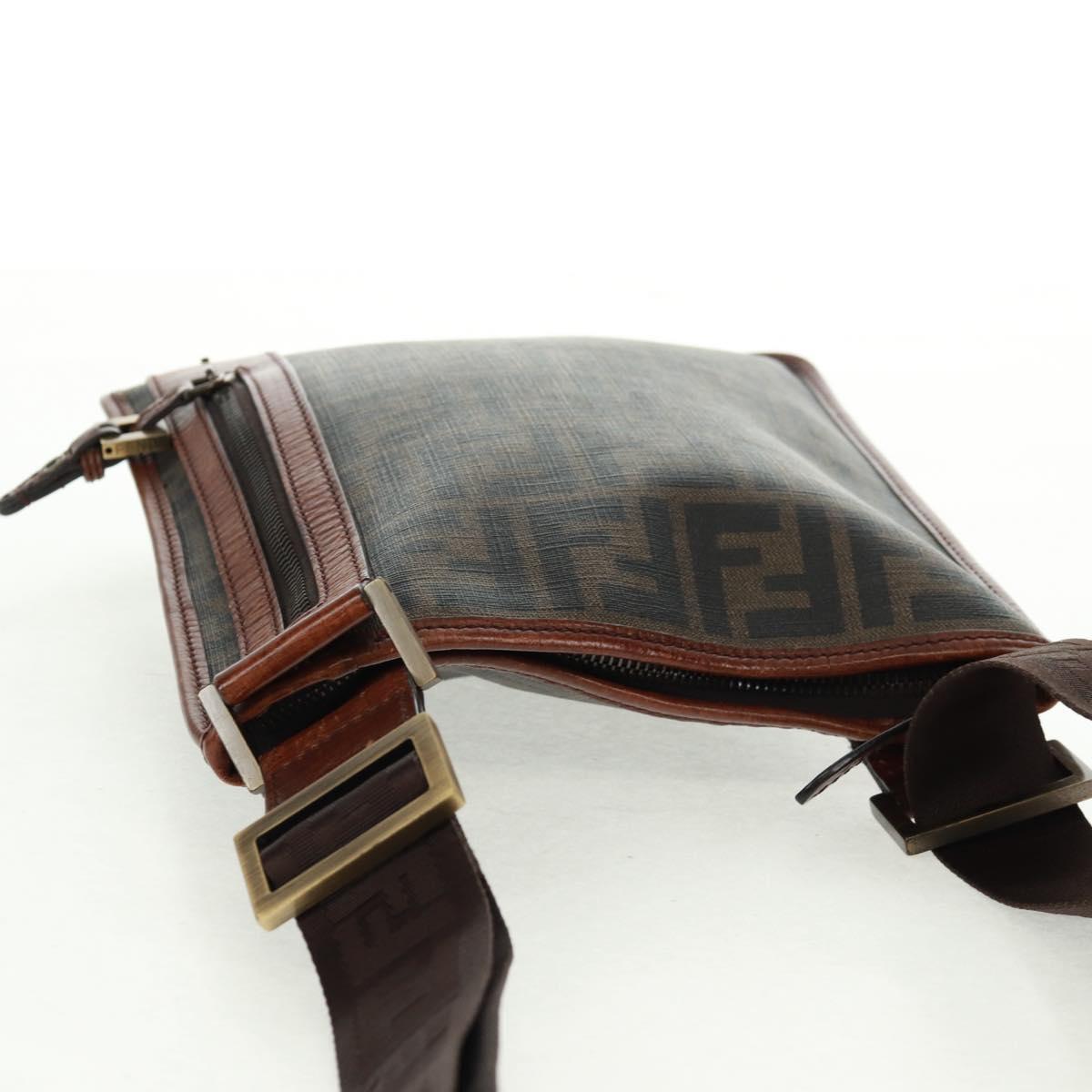 FENDI Zucca Canvas Shoulder Bag PVC Black Brown Auth 163081V