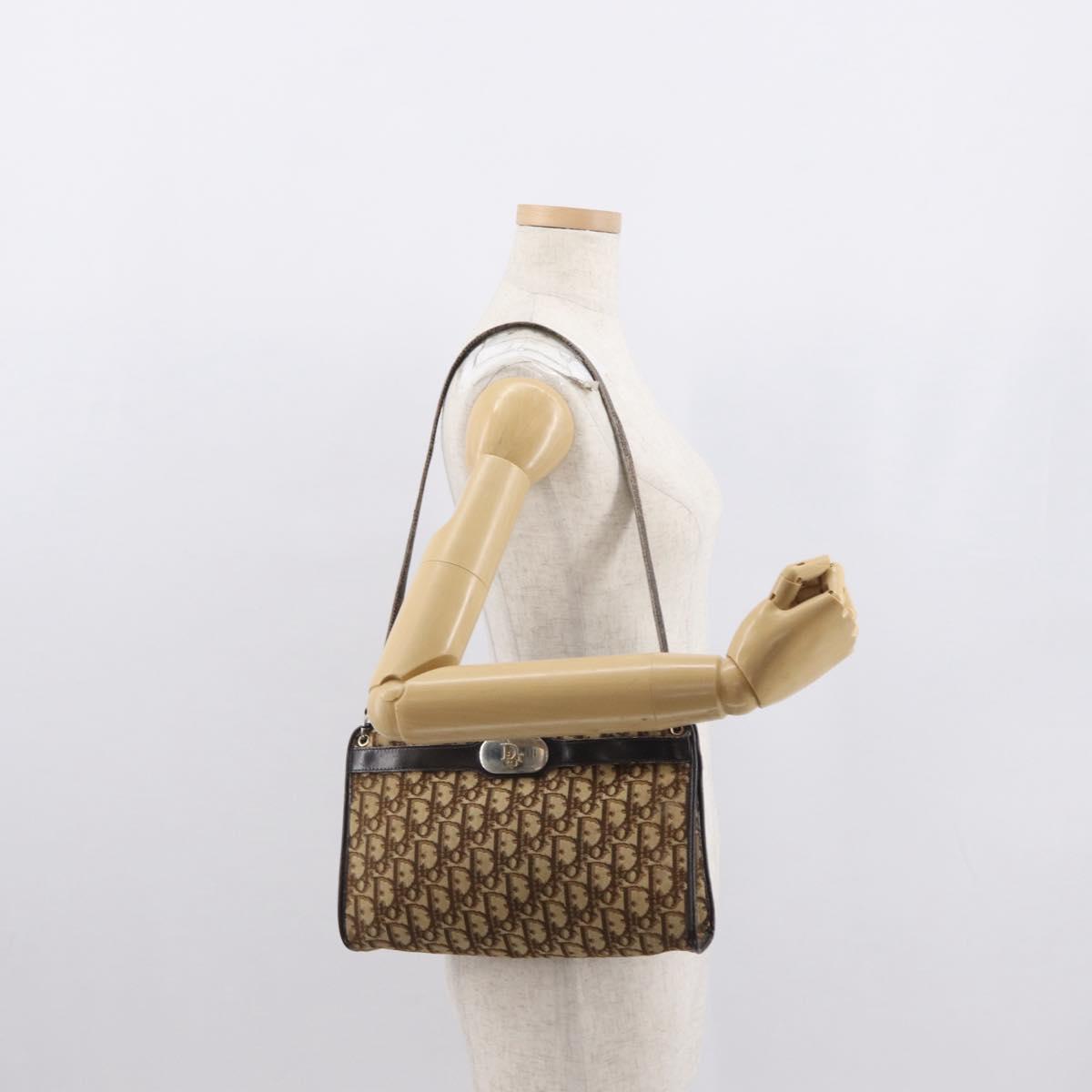 Christian Dior Trotter Canvas Shoulder Bag Beige Gold Auth 163084
