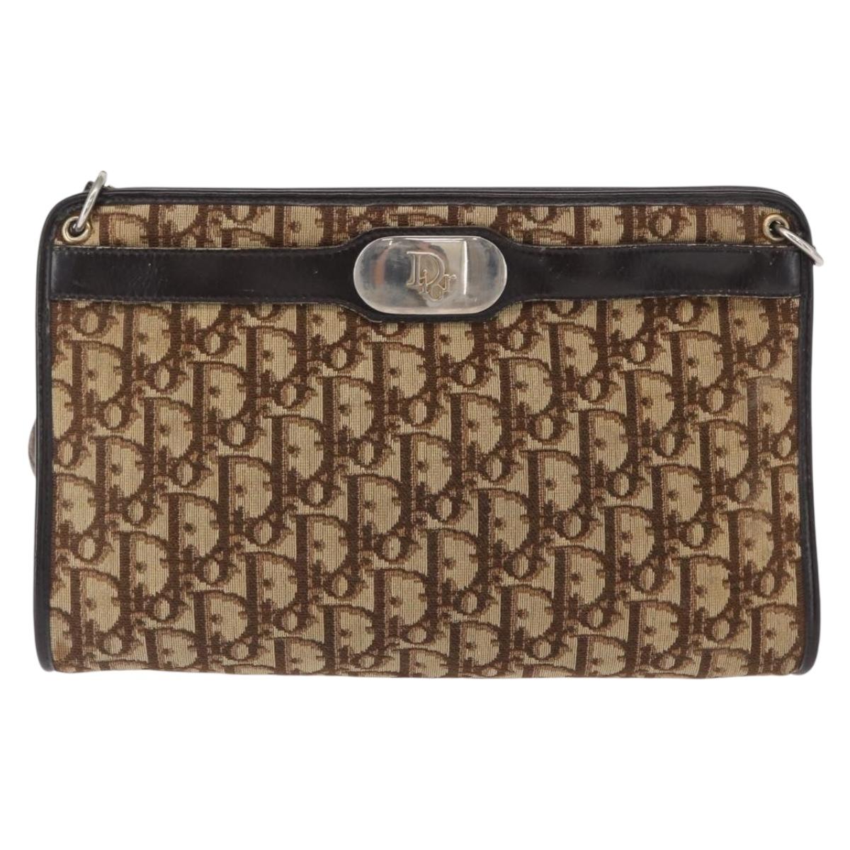 Christian Dior Trotter Canvas Shoulder Bag Beige Gold Auth 163084