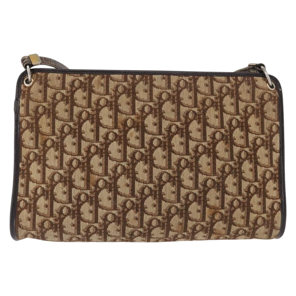 Christian Dior Trotter Canvas Shoulder Bag Beige Gold Auth 163084
