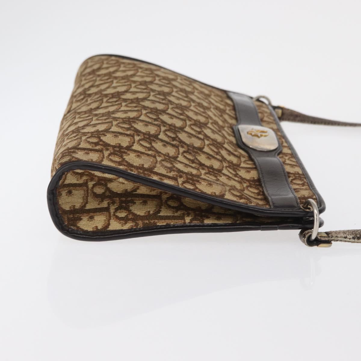 Christian Dior Trotter Canvas Shoulder Bag Beige Gold Auth 163084