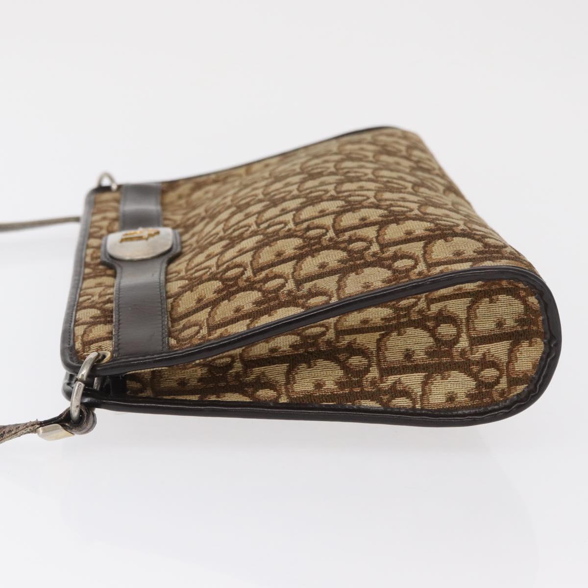 Christian Dior Trotter Canvas Shoulder Bag Beige Gold Auth 163084