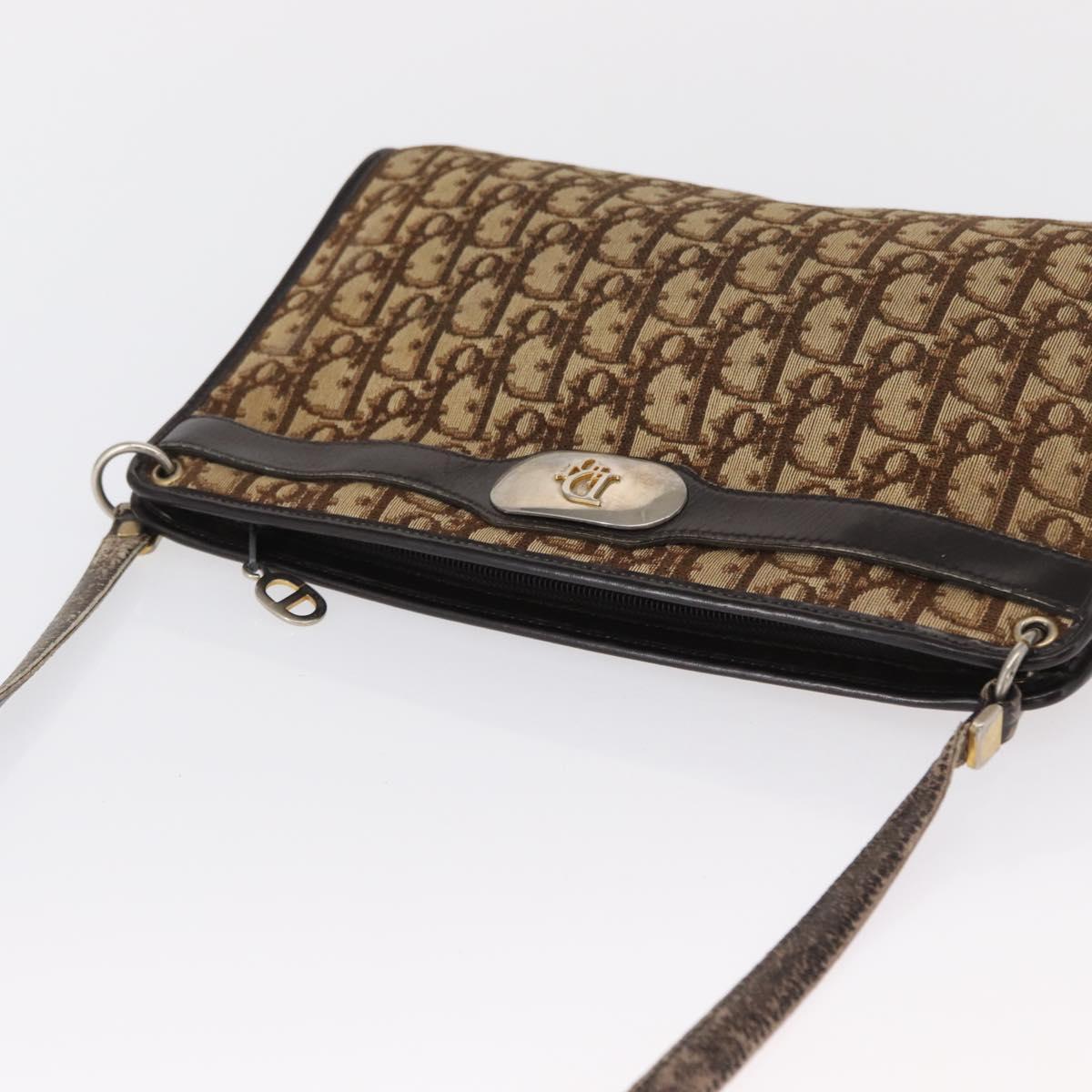 Christian Dior Trotter Canvas Shoulder Bag Beige Gold Auth 163084