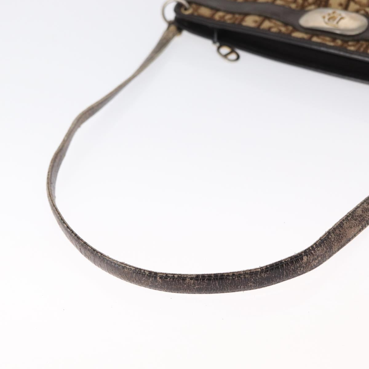 Christian Dior Trotter Canvas Shoulder Bag Beige Gold Auth 163084