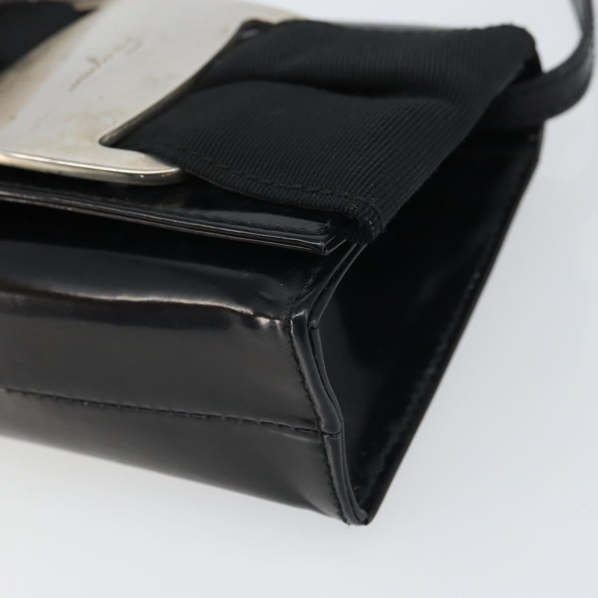 Salvatore Ferragamo Vala Shoulder Bag Patent leather Black Silver Auth 163086