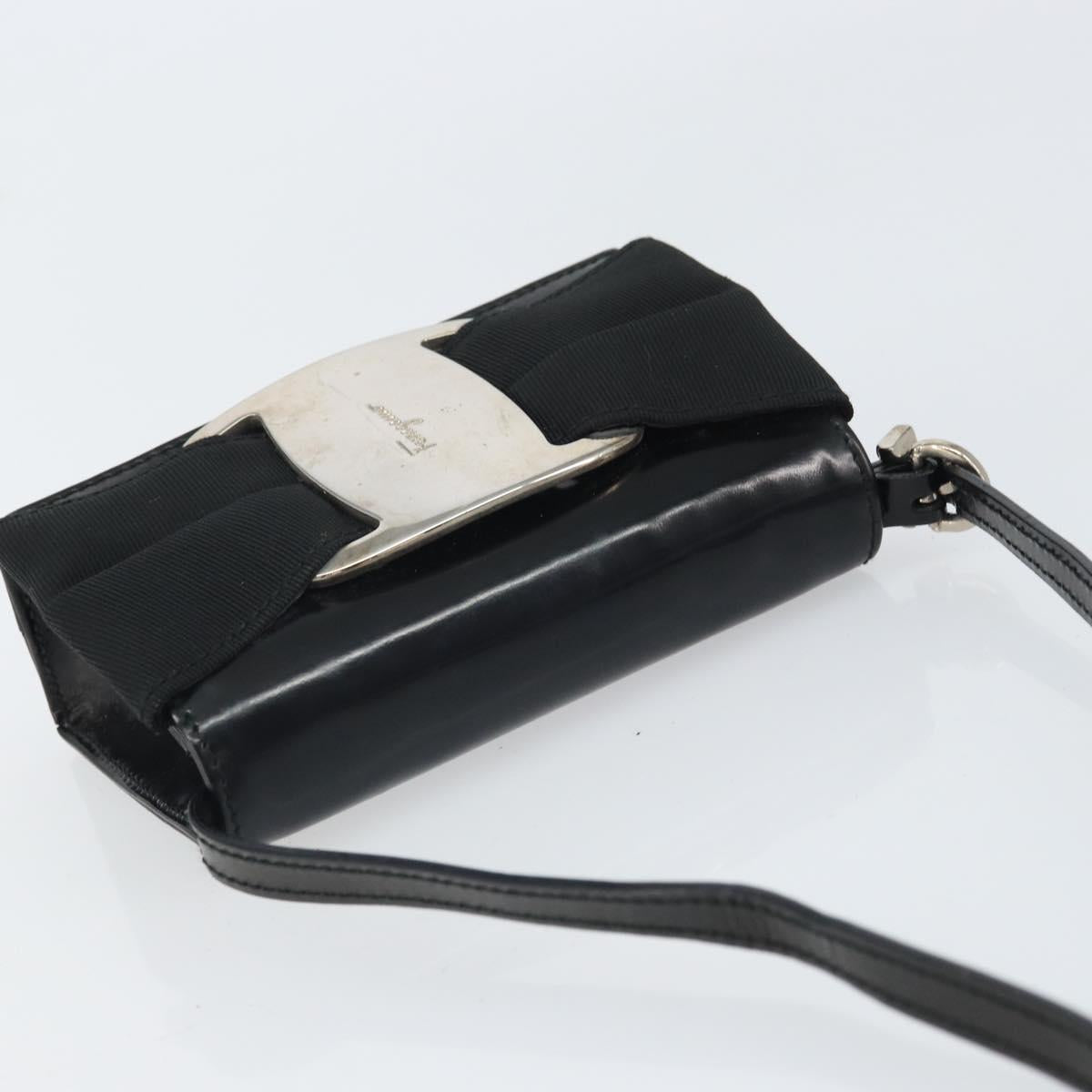 Salvatore Ferragamo Vala Shoulder Bag Patent leather Black Silver Auth 163086