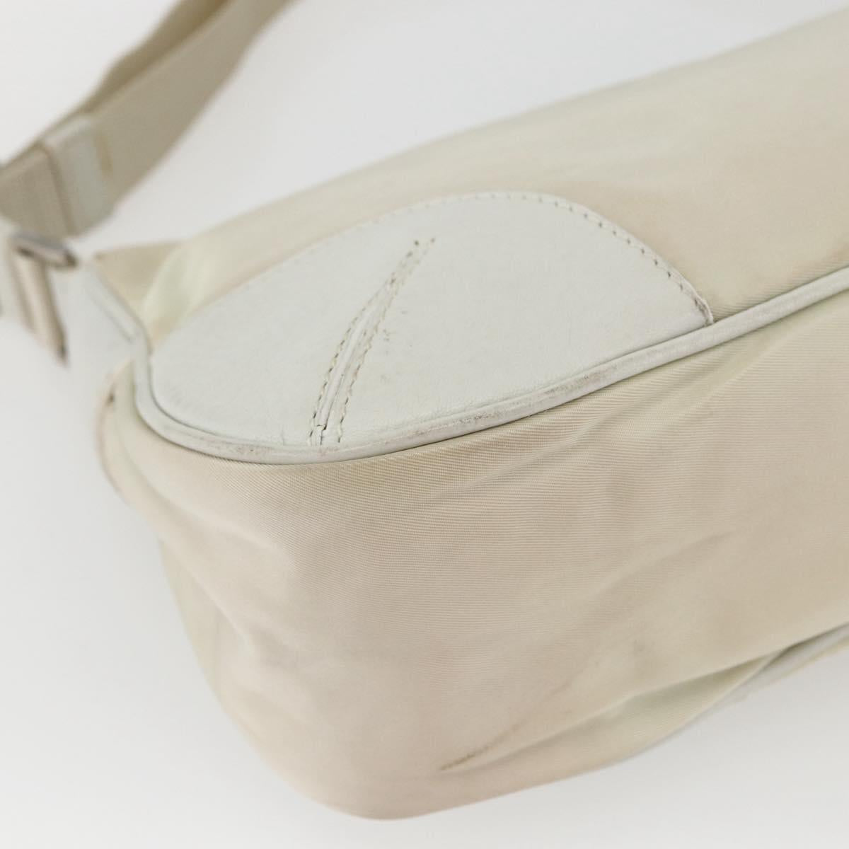 PRADA Shoulder Bag Nylon Leather Ivory Silver Auth 163087