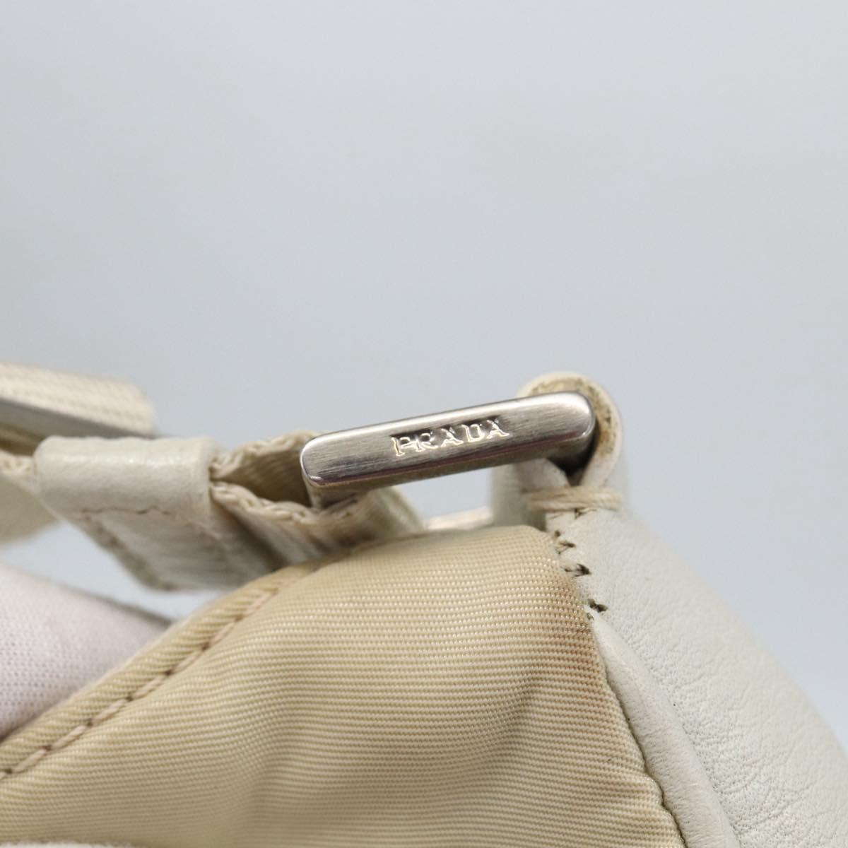 PRADA Shoulder Bag Nylon Leather Ivory Silver Auth 163087