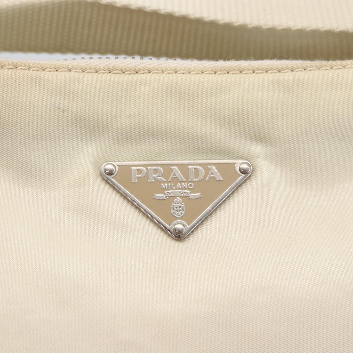 PRADA Shoulder Bag Nylon Leather Ivory Silver Auth 163087