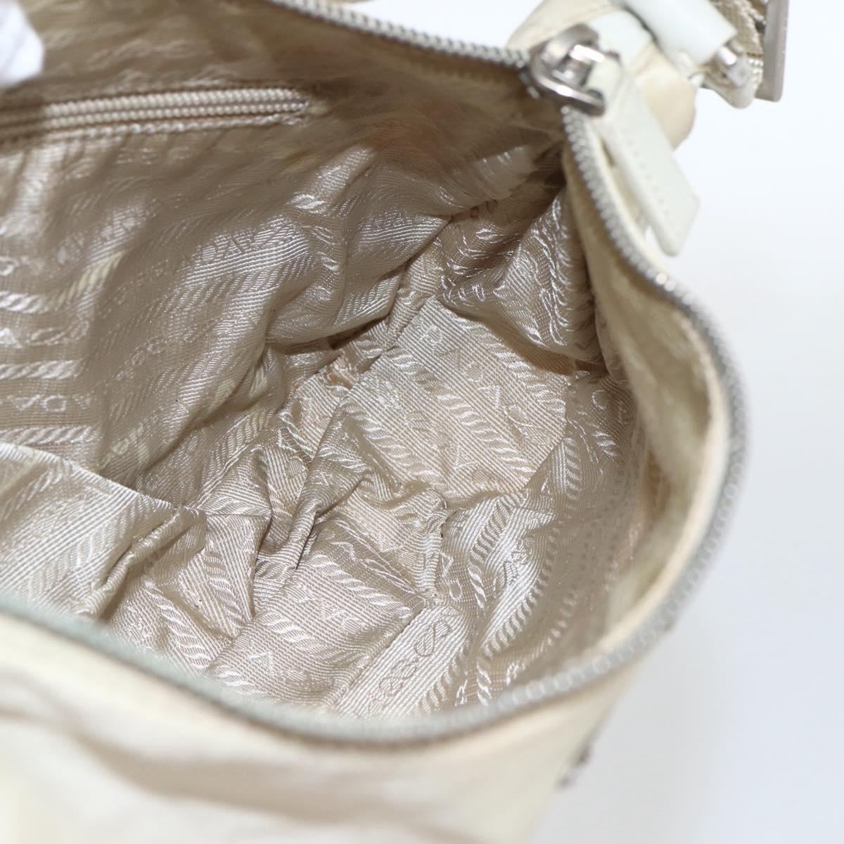 PRADA Shoulder Bag Nylon Leather Ivory Silver Auth 163087